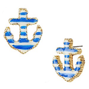 Betsey Johnson Blue & White Anchor Stud Earrings