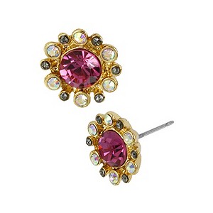 Betsey Johnson Gold-Plated Fuchsia Flower Stud Earrings