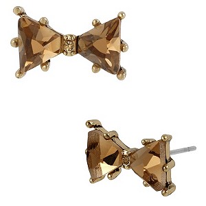 Betsey Johnson Gold-Plated Brown Bow Stud Earrings
