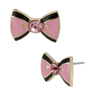Betsey Johnson Gold-Plated Pink & Black Bow Stud Earrings