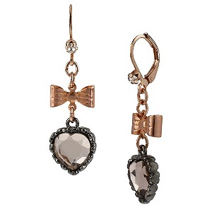Betsey Johnson Bow & Crystal Heart Drop Earrings