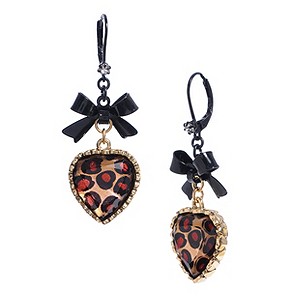 Betsey Johnson Bow & Leopard Print Heart Drop Earrings