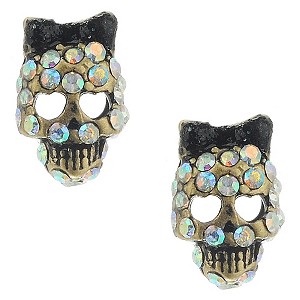 Betsey Johnson Crystal Set Skull & Bow Stud Earrings