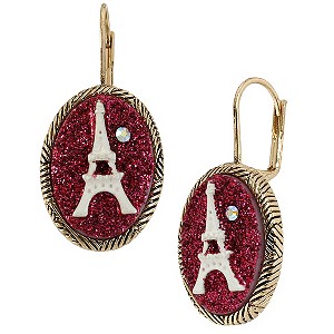 Betsey Johnson Eiffel Tower Pink Oval Drop Earrings