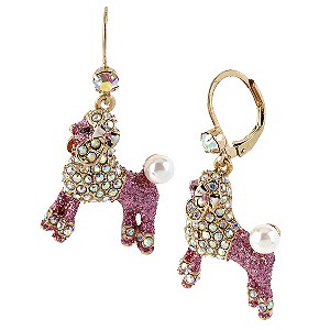 Betsey Johnson Pink Crystal Poodle Drop Earrings