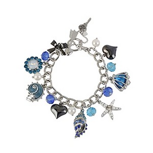 Betsey Johnson Silver Tone Blue Seashell Charm Bracelet