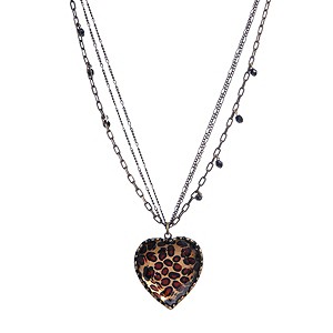 Betsey Johnson Multi Chain Leopard Print Heart Necklace