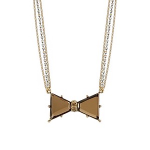 Betsey Johnson Brown And Gold Tone Bow Necklace