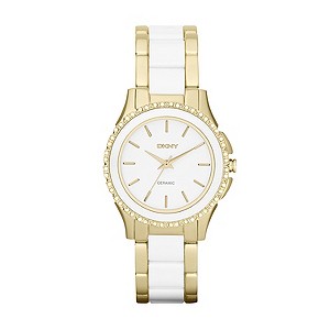 DKNY Ladies' Gold Tone & White Ceramic Bracelet Watch