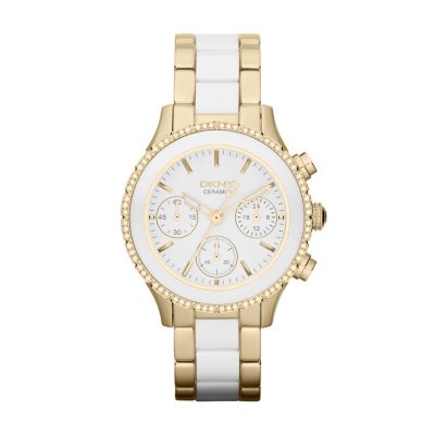 DKNY Ladies' Gold Tone & White Ceramic Bracelet Watch