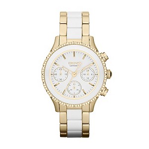 DKNY Ladies' Gold Tone & White Ceramic Bracelet Watch