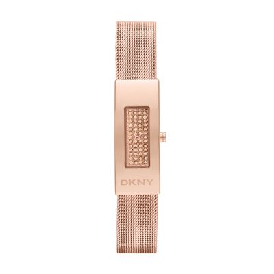 DKNY Ladies' Rose Gold-Plated Crystal Mesh Bracelet Watch