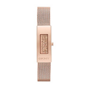 DKNY Ladies' Rose Gold-Plated Crystal Mesh Bracelet Watch