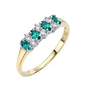 9ct Yellow Gold Created Emerald & Cubic Zirconia Ring
