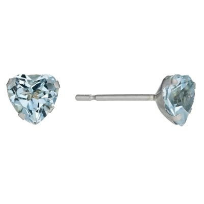 9ct White Gold Blue Topaz Heart Stud Earrings