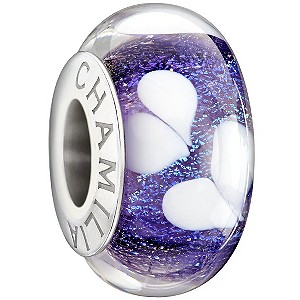 Chamilia Murano Glass Purple Hearts Bead