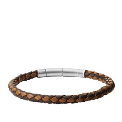 Fossil Men's Light & Dark Brown Woven Leather Bracelet
