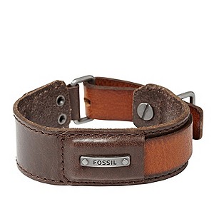 Fossil Men's Stainless Steel Detail Brown Leather Cuff