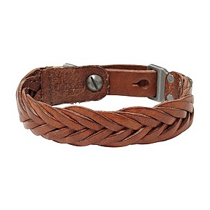 Fossil Casual Men's Brown Leather Braided Bracelet
