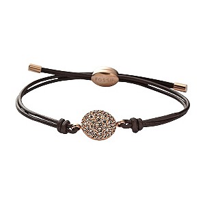 Fossil Rose Coloured Crystal Set Leather Bracelet