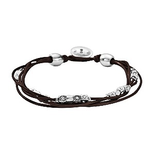 Fossil Silver & Black Leather Bracelet