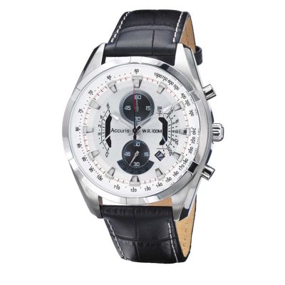 Accurist Men's Stainless Steel Black Leather Strap Watch