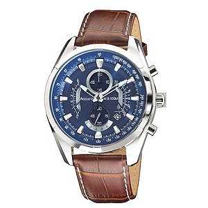 Accurist Men's Stainless Steel Brown Leather Strap Watch