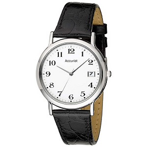 Accurist Men's Stainless Steel Black Leather Strap Watch