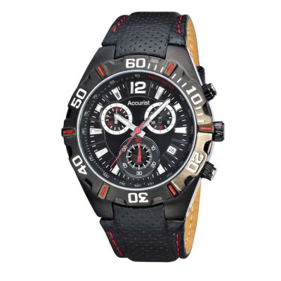 Accurist Men's Black Leather Strap Watch