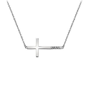 Hot Diamonds Sterling Silver Diamond Sideways Cross Necklace