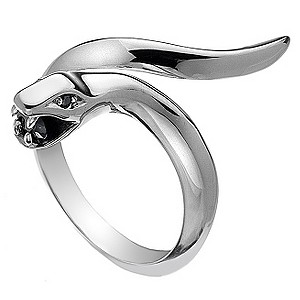 Hot Diamonds Veleno Silver Black Onyx Serpent Ring Size L