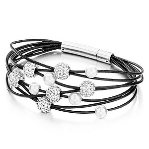 Shimla Fireball Black Leather & Crystal Bracelet