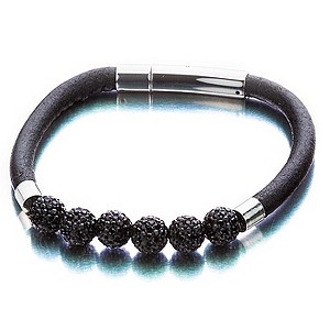 Shimla Black Leather & Black Crystal Bracelet