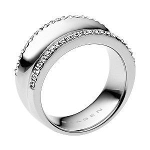 Skagen Resort Stainless Steel Crystal Ring Size Q