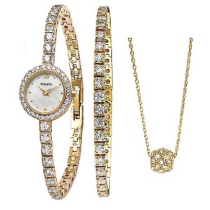 Accurist Gold-Plated Stone Set Watch, Bracelet & Pendant Set