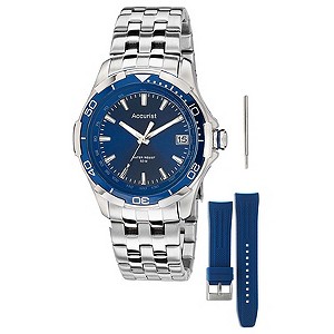 Accurist Men's Stainless Steel & Blue Rubber Strap Watch Set