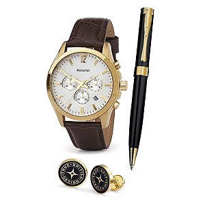 Accurist Men's Gold-Plated Watch, Pen & Cufflink Set