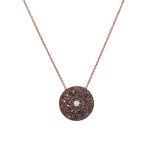 Gaia Rose Gold-Plated Brown Pave Disc Necklace