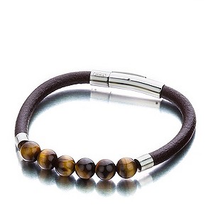 Shimla Luxury Link Brown Leather Tiger Eye Bead Bracelet