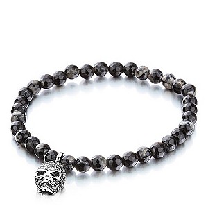 Shimla Charm Black Fire Agate & Stone Set Skull Bracelet