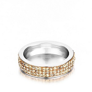 Shimla Clear Crystal Gold Tone Stainless Steel Ring Size N