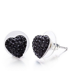 Shimla Jet Black Crystal Heart Stud Earrings