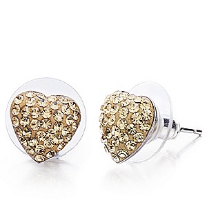 Shimla Jet Gold Tone Crystal Heart Stud Earrings