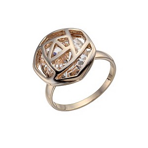 Rose Gold-Plated Hexagonal Crystal Ring Size L