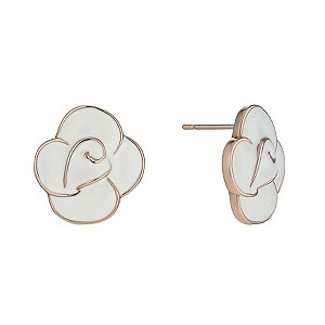Rose Gold-Plated White Enamel Flower Stud Earrings