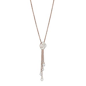 Rose Gold-Plated White Enamel Flower & Crystal Pendant