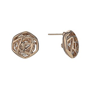 Rose Gold-Plated Hexagonal Crystal Earrings