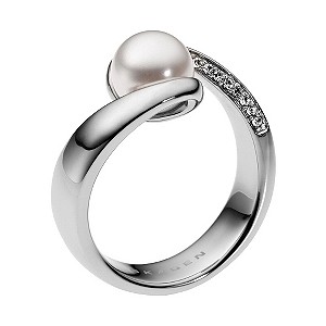 Skagen Stainless Steel Pearl Crystal Ring Size N
