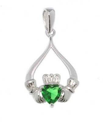 Cailin Sterling Silver Green Cubic Zirconia Claddagh Pendant