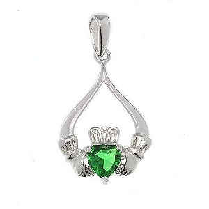 Cailin Sterling Silver Green Cubic Zirconia Claddagh Pendant